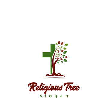 Religious tree logo design template