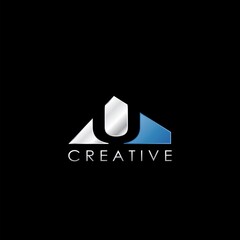 Fototapeta premium U Letter Negative Space Logo, Creative Geometrical Logo Design Template