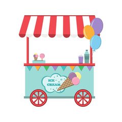 ice cream shop without a seller, color vector illustration in flat style, design, decoration, banner