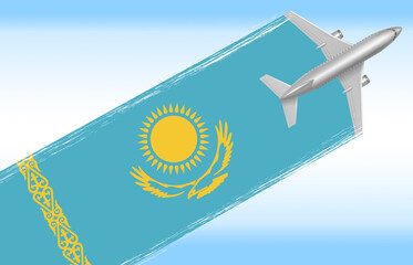Background Kazakhstan  travel concept. flag with plane