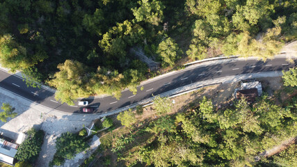 aerial view of the winding road in the hills. Yogyakarta Indonesia