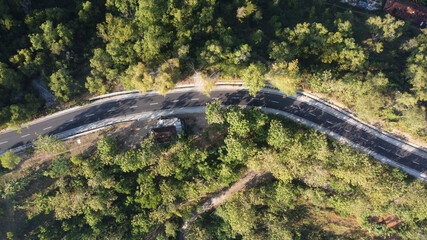 aerial view of the winding road in the hills. Yogyakarta Indonesia
