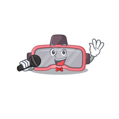 caricature character of vr glasses happy singing with a microphone