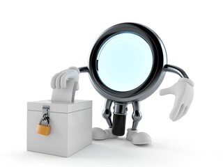 Magnifying glass character with vote ballot