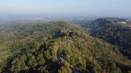 aerial view of the winding road in the hills. Yogyakarta Indonesia