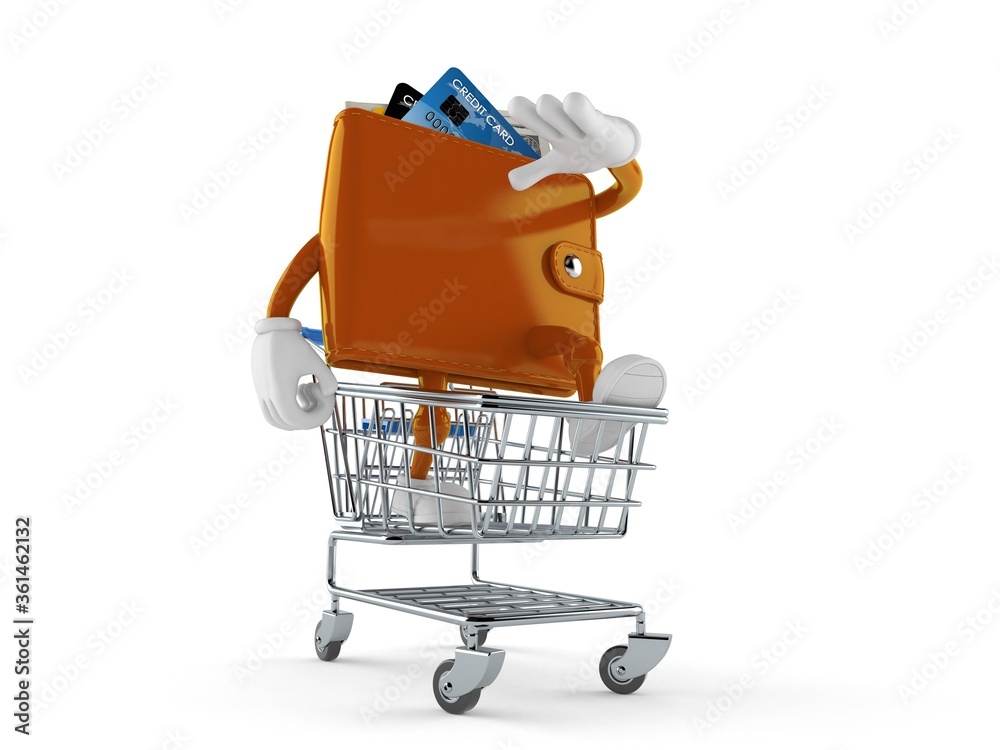 Poster wallet character inside shopping cart