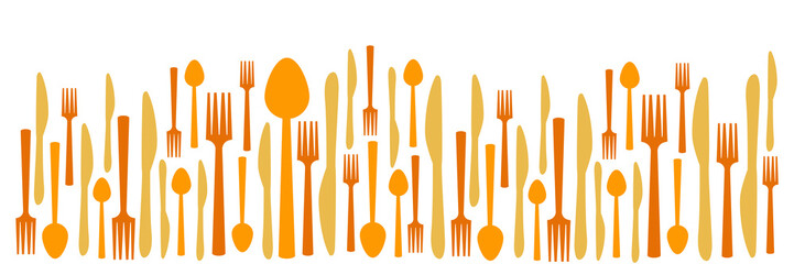 Spoon Fork Knife Brown Yellow Orange Horizontal Background