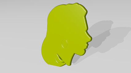 girl on the wall. 3D illustration of metallic sculpture over a white background with mild texture. beautiful and woman