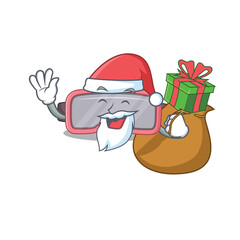 Cartoon design of vr glasses Santa having Christmas gift