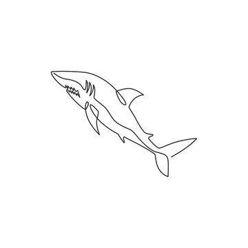 recommend clip art: One continuous line drawing of shark sea fish predator for underwater life aquarium logo identity. Wild sea animal concept for nature lovers foundation mascot. Single line draw design illustration