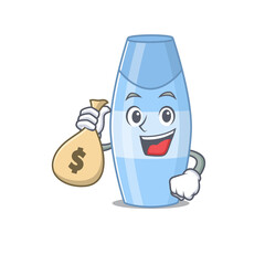 Crazy rich Cartoon picture of shampoo having money bags