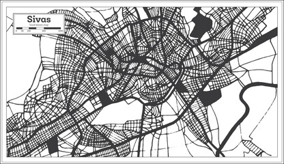 Sivas Turkey City Map in Black and White Color in Retro Style. Outline Map.