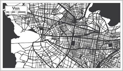 Van Turkey City Map in Black and White Color in Retro Style. Outline Map.