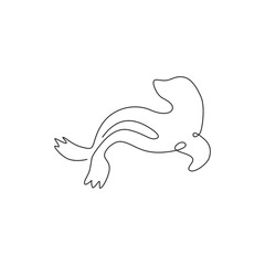 One single line drawing of adorable sea lion for aquatic park logo identity. Cute creature mammal animal mascot concept for circus show. Trendy continuous line draw design vector graphic illustration