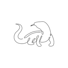 One continuous line drawing of dangerous komodo dragon for company logo identity. Wild protected reptile animal mascot concept for conservation national park. Single line draw design illustration