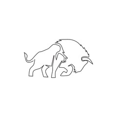 One single line drawing of healthy organic american bison for livestock cattle logo identity. Big buffalo mascot concept for canned meat food. Dynamic one line vector graphic draw design illustration