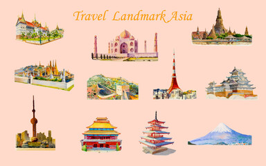 Fototapeta premium Travel popular landmark architecture Asia isolated background.