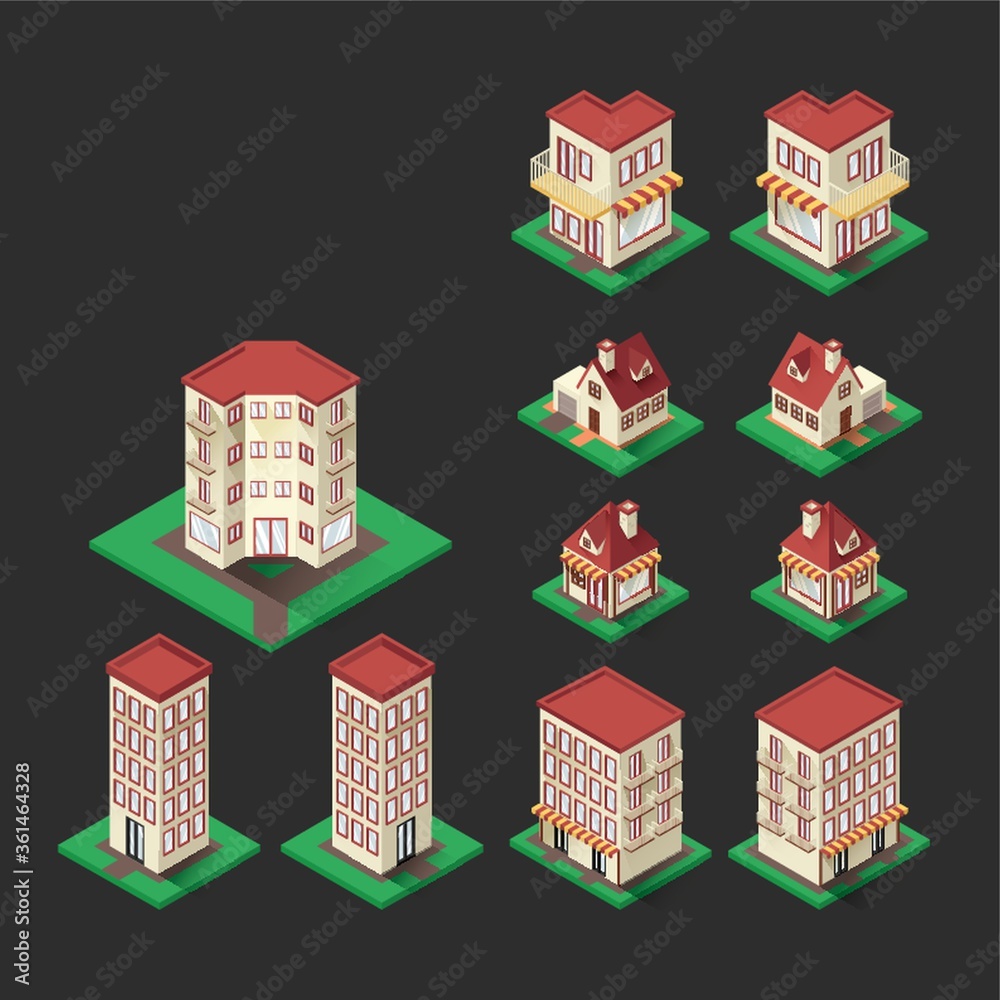 Sticker Set of isometric buildings