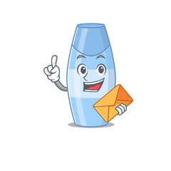 A picture of cheerful shampoo caricature design concept having an envelope