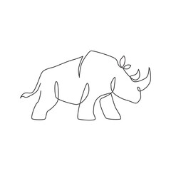 One single line drawing of strong rhinoceros for conservation national park logo identity. Big African rhino animal mascot concept for national zoo safari. Continuous line draw design illustration