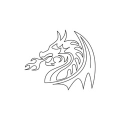 Single continuous line drawing of fictional monsters dragon for Chinese traditional logo identity. Magical legend creature mascot concept for martial art association. One line draw design illustration