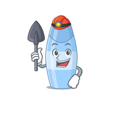 Shampoo cartoon image design as a miner with tool and helmet