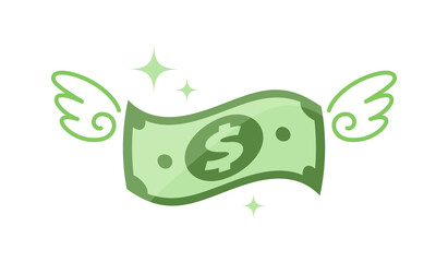 banknotes and wings, icon money notes and wing fly concept, symbol dollar banknotes fly up, loss financial, money fly symbol with loss tax or debt concept