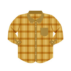 plaid shirt clothes brown isolated on white background, clothes pattern plaid flat simple, clip art of clothing chequered long sleeve shirt, illustrations long sleeve shirt front view