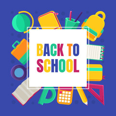 Back to School Banner Template with Educational Supplies, Poster, Flyer, Certificate Vector Illustration