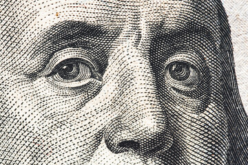 Close-up of one hundred bill Franklin portrait