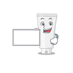 Cartoon character style of shower gel holding a white board