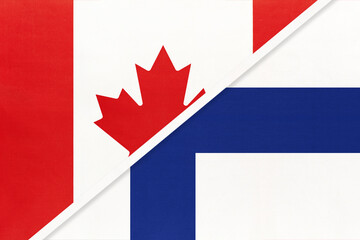 Canada and Finland, symbol of national flags from textile. Championship between two countries.