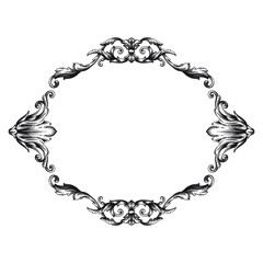 Vintage Ornament Element in baroque style with filigree and floral engrave the best situated for create frame, border, banner. It's hand drawn foliage swirl like victorian or damask design arabesque.
