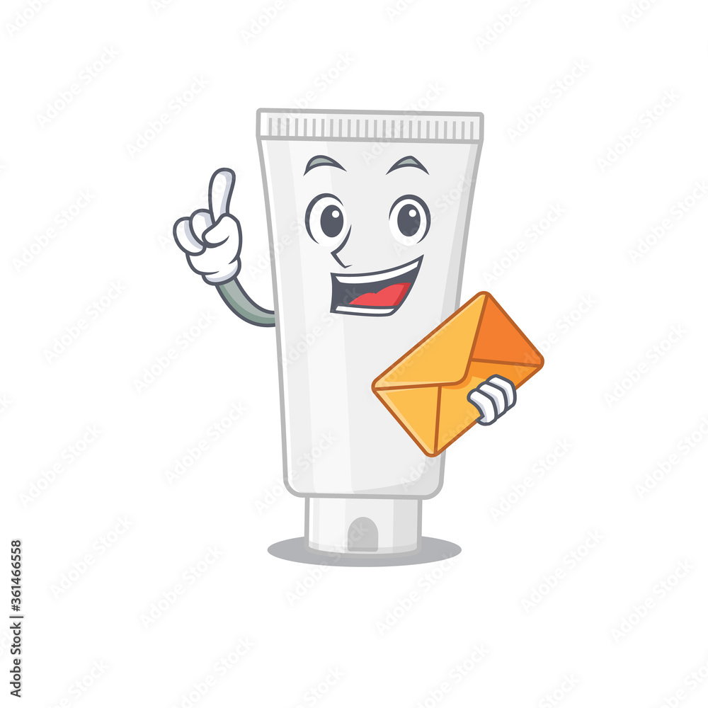 Poster A picture of cheerful shower gel caricature design concept having an envelope