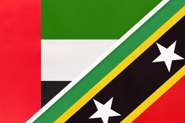 United Arab Emirates and Saint Kitts and Nevis, symbol of national flags from textile. Championship between countries.