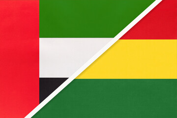 United Arab Emirates and Bolivia, symbol of national flags from textile. Championship between two countries.
