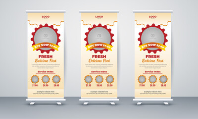 Food and restaurant roll up banner design template layout Vector.Roll-up Banner Template Design.Latest Creative Restaurant food Roll-up Banner Bundle Templates