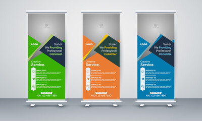 Modern Exhibition Advertising Trend Business Roll Up Banner Stand Poster Brochure flat design template creative concept, Corporate Identity Print Template Set of Brochure cover