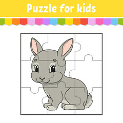 Obraz na płótnie Canvas Puzzle game for kids. Jigsaw pieces. Color worksheet. Activity page.Isolated vector illustration. Cartoon style.