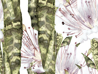 Watercolor leaves Seamless Pattern.