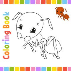 Coloring book for kids. Cheerful character. Vector illustration. Cute cartoon style. Fantasy page for children. Black contour silhouette. Isolated on white background.