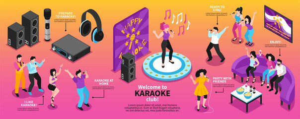 Karaoke Music Isometric Infographics