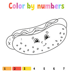 Color by numbers. Coloring book for kids. Vector illustration. Cartoon character. Hand drawn. Worksheet page for children. Isolated on white background.
