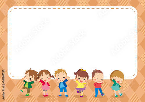 秋服を着た可愛い子どもたち テンプレート フレーム Wall Mural ぽこたぽこ