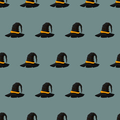 Halloween seamless pattern with witch hat. Endless background. Vector.
