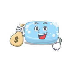Crazy rich Cartoon picture of soap having money bags