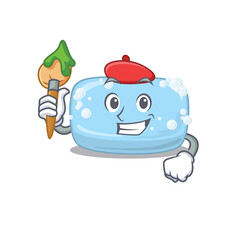 Soap artist cartoon picture style paint a landscape using a brush