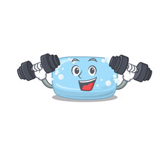 Muscular soap mascot design with barbells during exercise