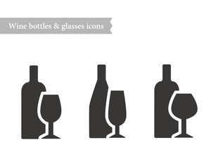 Wine bottle and glass icons vector illustration
