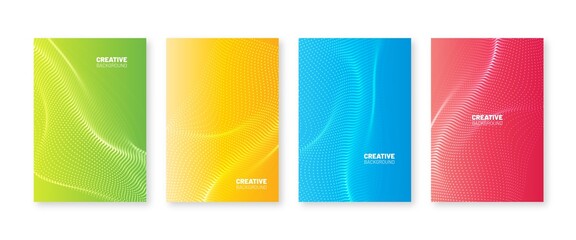 Fototapeta premium Wavy dots cover set. Fluid gradients with blurry waves. Abstract flyer design. Modern liquid color poster collection. Trendy background template for social media etc. 